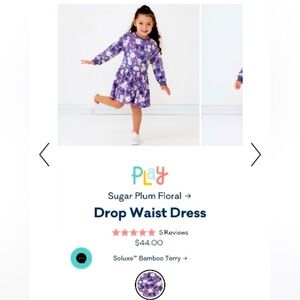NWT in bag —Little sleepies sugar plum drop waist dress with bow - 3T